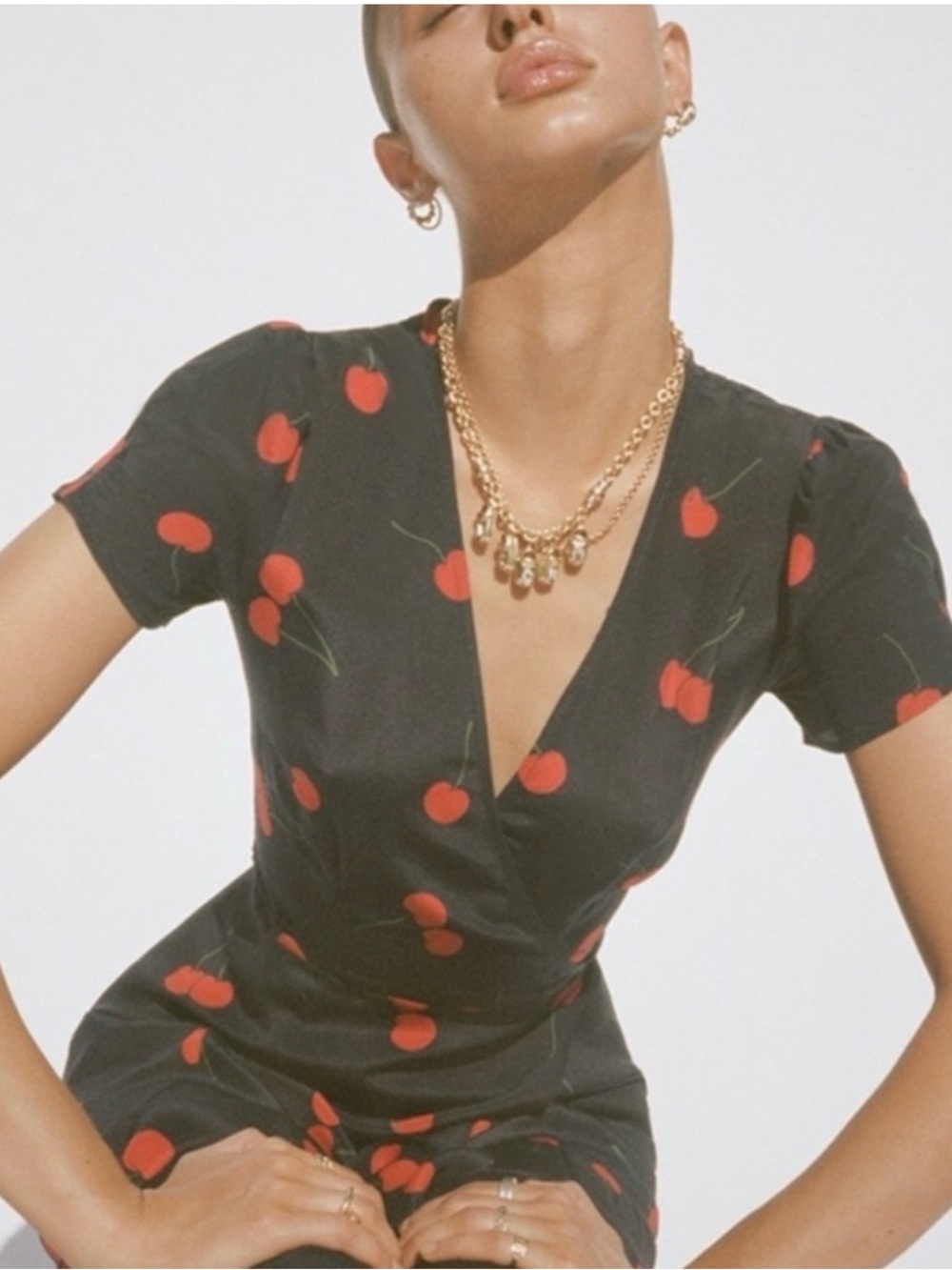 Realisation Par Black Cherry-Print Wrap Mini Dress